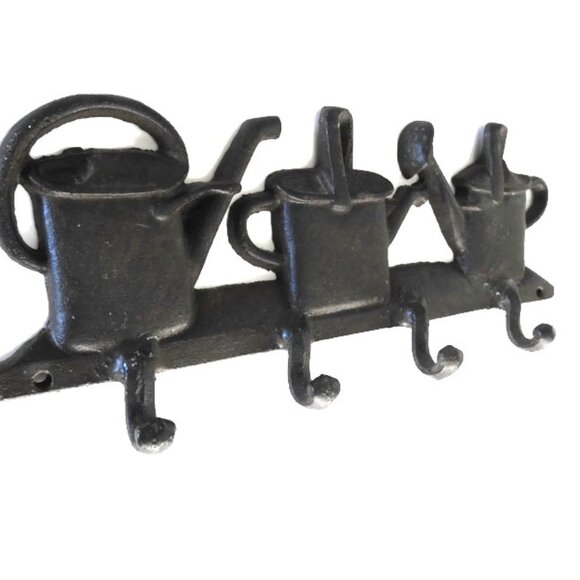 Cast Iron Watering Cans Garden Hooks Coat Rack - Picture 2 of 5